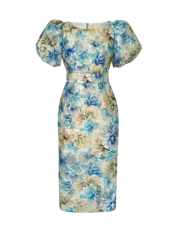 الصيف أنيقة المرأة مساء اللباس الرجعية شير مثير نفخة الأكمام ضئيلة فساتين متوسطة الطول حزب ثوب عطلة Mujer رداء فام Vestidos #4