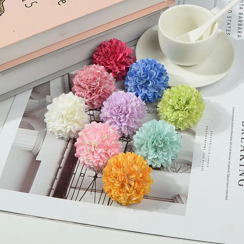 100pcs 5cm Silk Artificial Flower Carnation Flower Head Hydrangea Home Wedding Decor DIY Scrapbook Fake Flower Garland