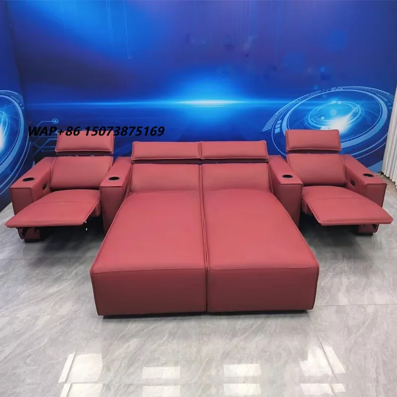 Nice Real Leather 4 Seater Electric Recliner Chaise Sofa Electric Reclining Chaise  Power Reclining Sectional with Chaise