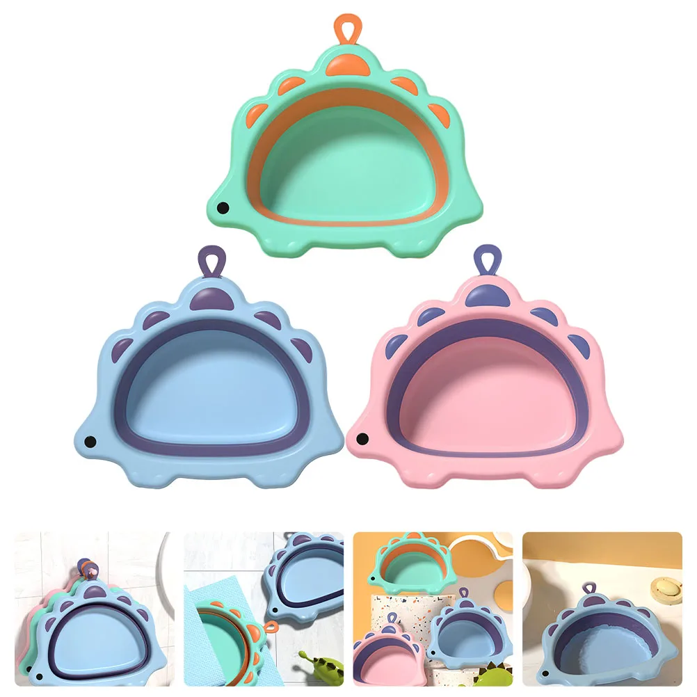 

3pcs Foldable Baby Face Washing Basin Cartoon Design Durable Portable Thicken Washbasin For Infant Toddler Newborn With Hook