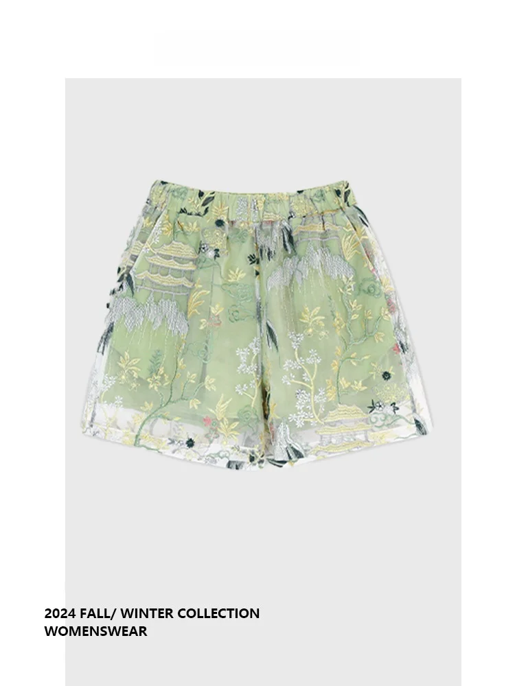 

Forever 2 New Chinese Sle High Waist Loose Fitting ort Pants Embroidered Slimming Meat Covering Women's Summer Faion