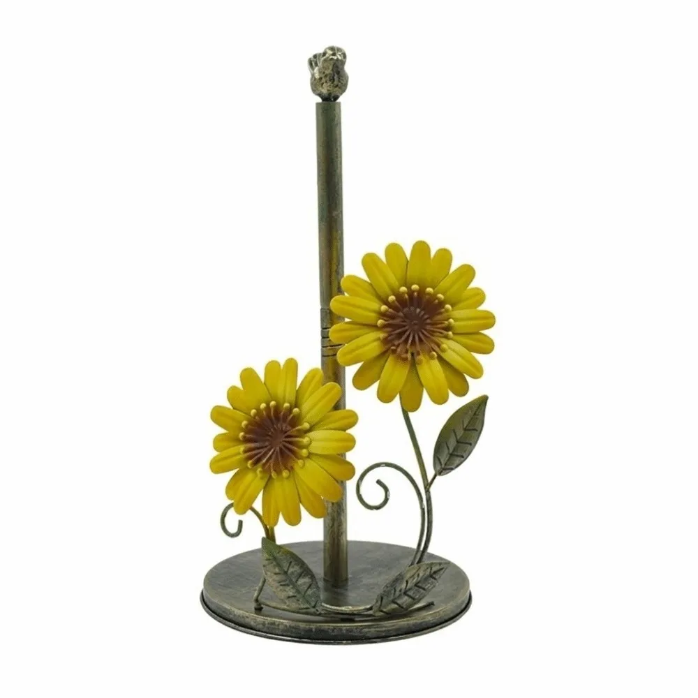 Iron Sunflower Paper Towel Holder Anti-Skid Freestanding Flower Shaped Tissue Holder Decorative with Weighted Base