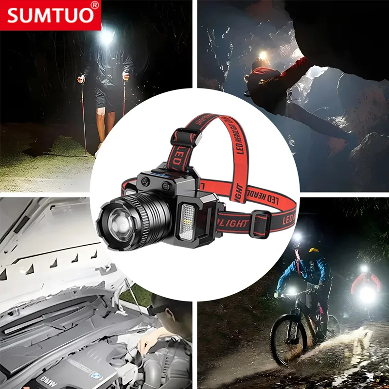 

Rechargeable Flashing 2000mah Super Bright Torch Light T51 Induction Led Headlight Waterproof Camping Mobile Power Bank Headlamp