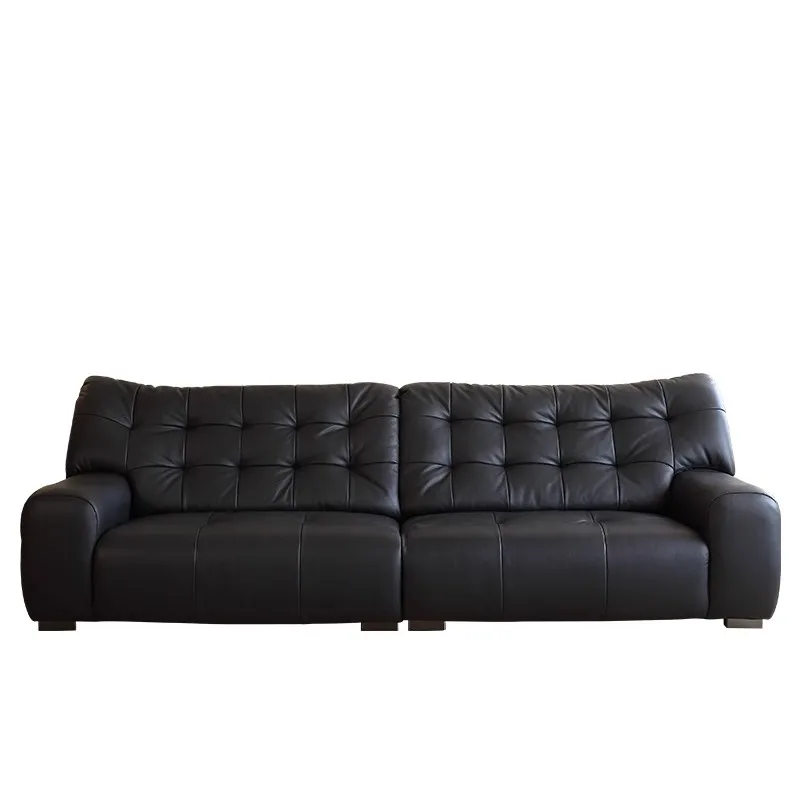 

Italian minimalist large black bear leather sofa black large and small apartment leisure living room straight row sofa