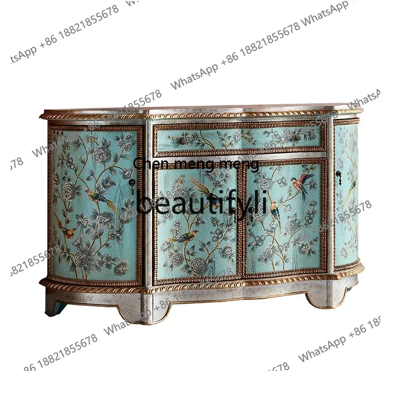D178  American painted entrance cabinet, side cabinet, pure hand-painted storage semi-circular decorative cabinet