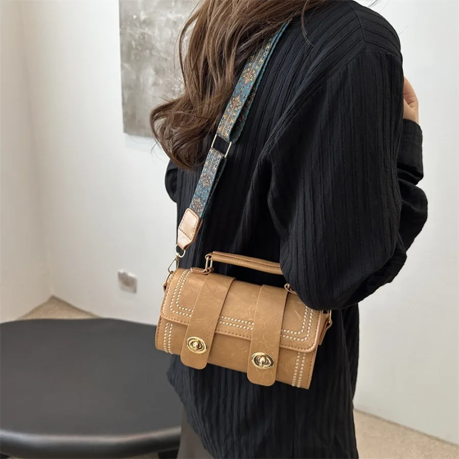 

Осенняя новая ретро-сумка для пожилых людей с текстурой, трендовая сумка через плечо, сотни портативных женских сумок в виде бостонского цилиндра