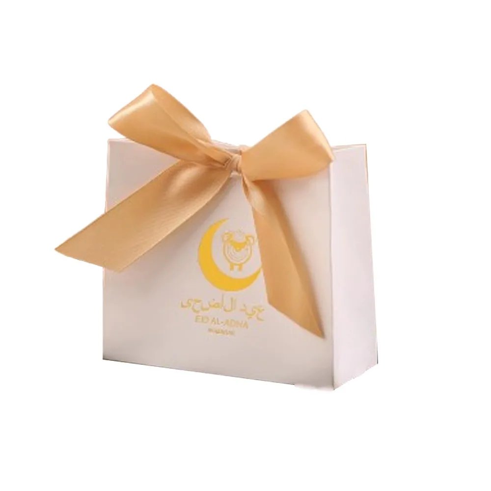 

10pcs Party Supplies Silk Ribbon Eid Mubarak Gift Box Moon Star Unique Candy Bags Paper DIY Treat Box Holiday Decoration