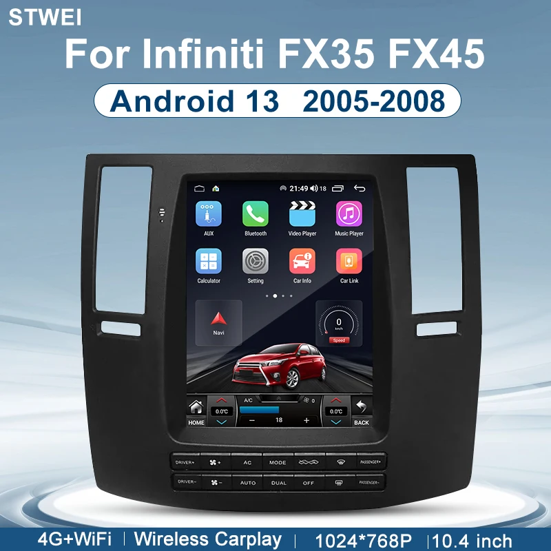 

For Infiniti FX35 FX45 2005-2006 2008 10.25-inch Car Radio, Multimedia Video Player, Android 13 Carpet, GPS Navigation, 4G WIFI
