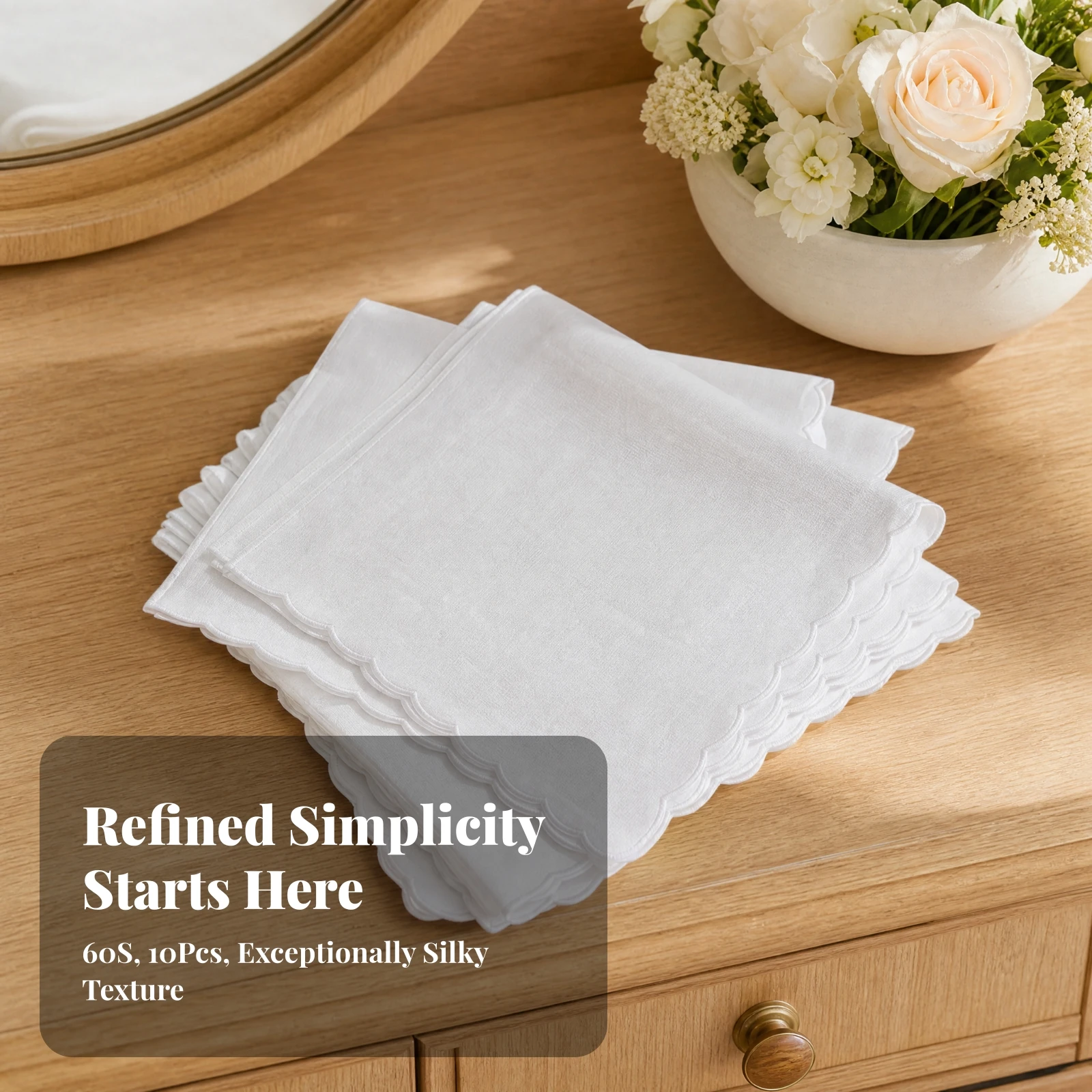 10 Pieces Square Cotton Handkerchief Lightweight Handkerchief with Embroidered Hemming Embroidered Handkerchiefs Delicate