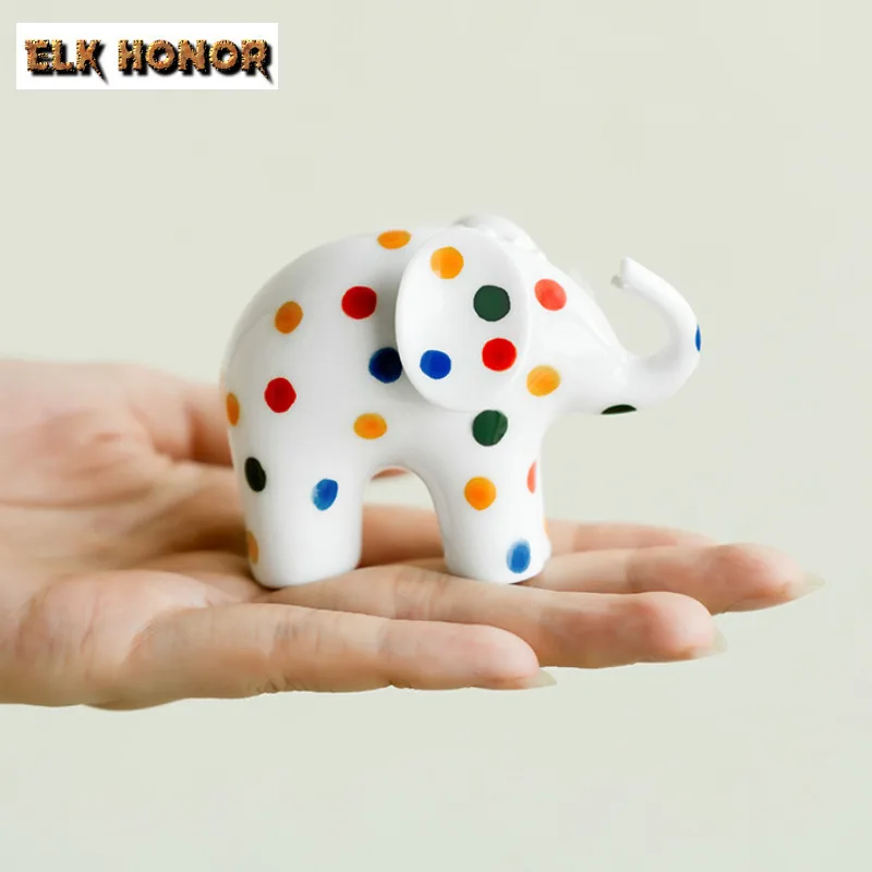 Hand Drawn Wave Point Elephant Tea Pet Zen Ceramic Cute Zisha Pot Lid Holder Figurine Tea Statue Cover Saucer Tableware Gifts