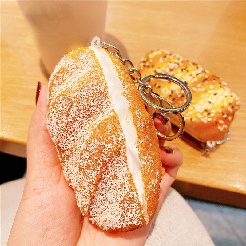 New Bread Key Chain Creative Simulation Coconut Bread Food Decompression Toy Model Car Bag Mobile Phone Pendant Ornaments Gift