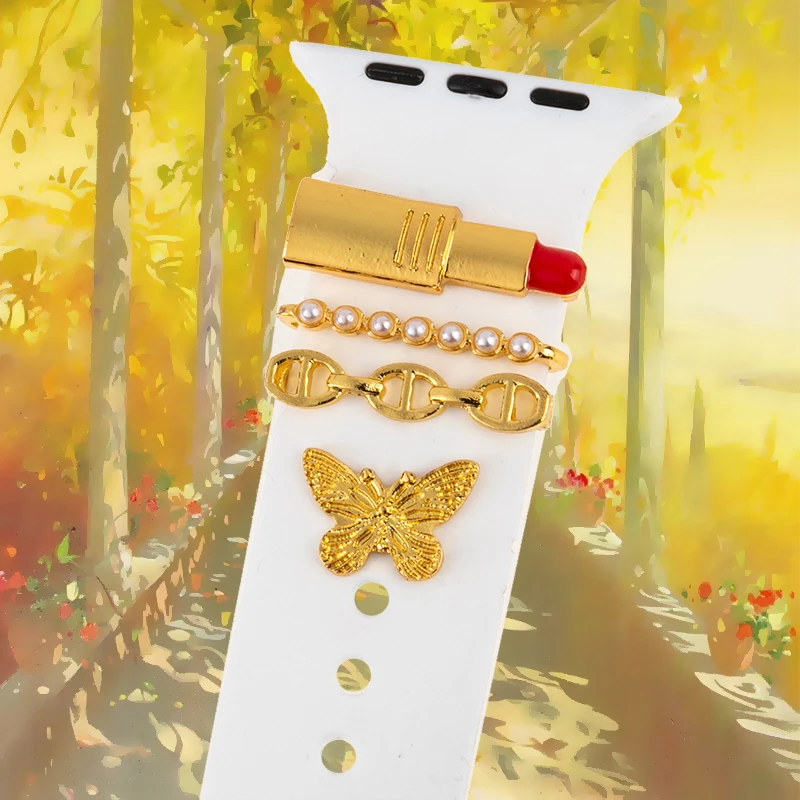 حلقة مزخرفة بسوار ساعة أبل ، حزام سيليكون ، زخرفة زخرفية ، سوار iWatch ، سحر الساعات الذكية #3