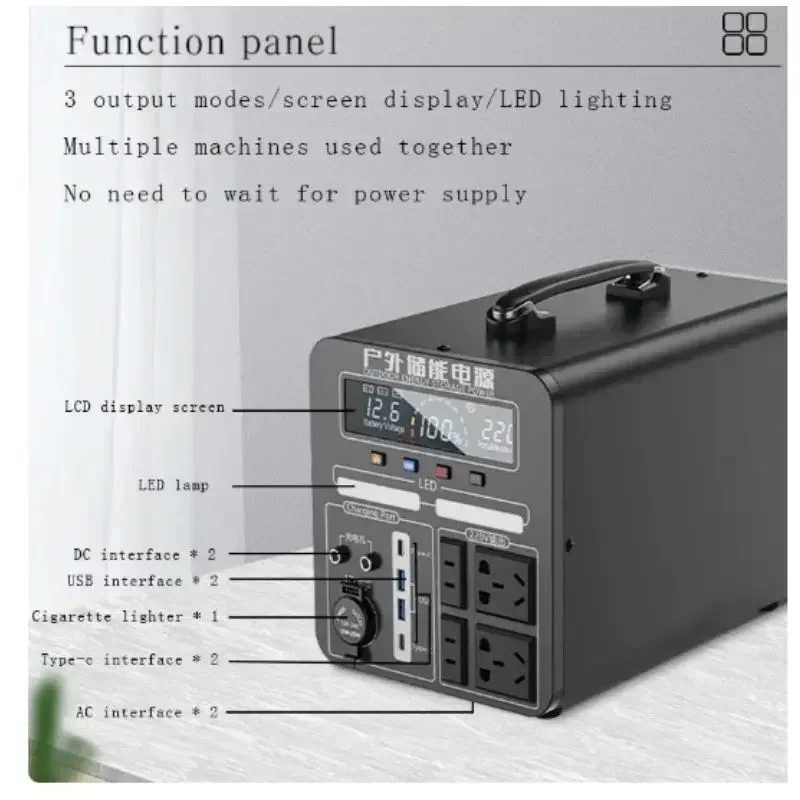 100 % großes tragbares Kraftwerk mit 600 W-2000 W, externen Ladebatterien, 220 V, Energiespeicher, Outdoor, Camping, Wohnmobil, Wohnmobil