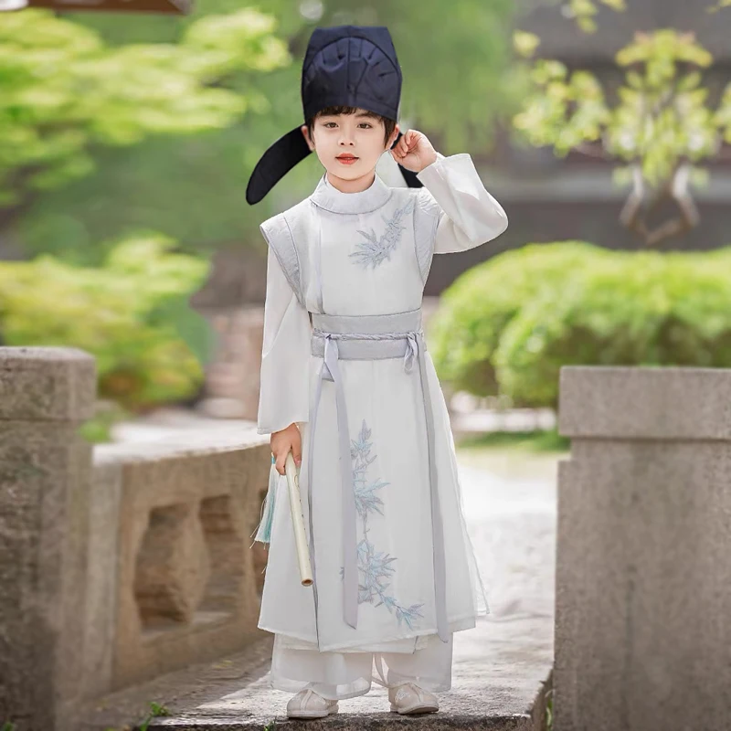 Boy's Han Clothing Dynasty Li Bai Song round Neck Robe Children's Ancient Costume Scholar Poet