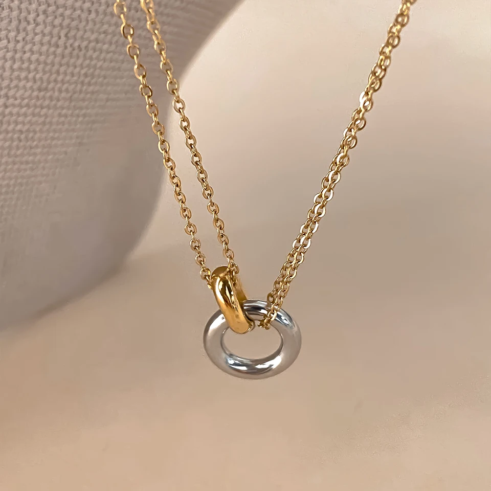 EMANCO Edelstahl Zweifarbige Anhänger-Halsketten für Damen Choker Trend Mode Festival Party Geschenk Schmuck – Detail 3