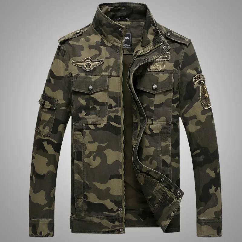 Autumn Men\'s Jacket New Pure Cotton Wrinkle Resistant Multi Pocket Outdoor Travel Stand Collar Top Men Camouflage Flying Jacket