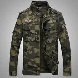 Autumn Men's Jacket New Pure Cotton Wrinkle Resistant Multi Pocket Outdoor Travel Stand Collar Top Men Camouflage Flying Jacket