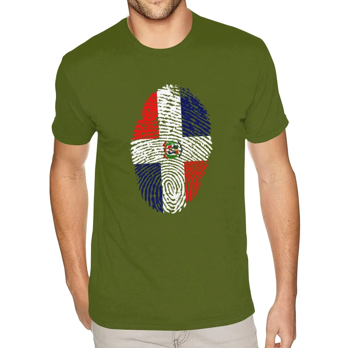 Short Sleeve Round Neck Natural Cotton Dominican Republic Flag Fingerprint Tees Upcoming His and Her S Tee