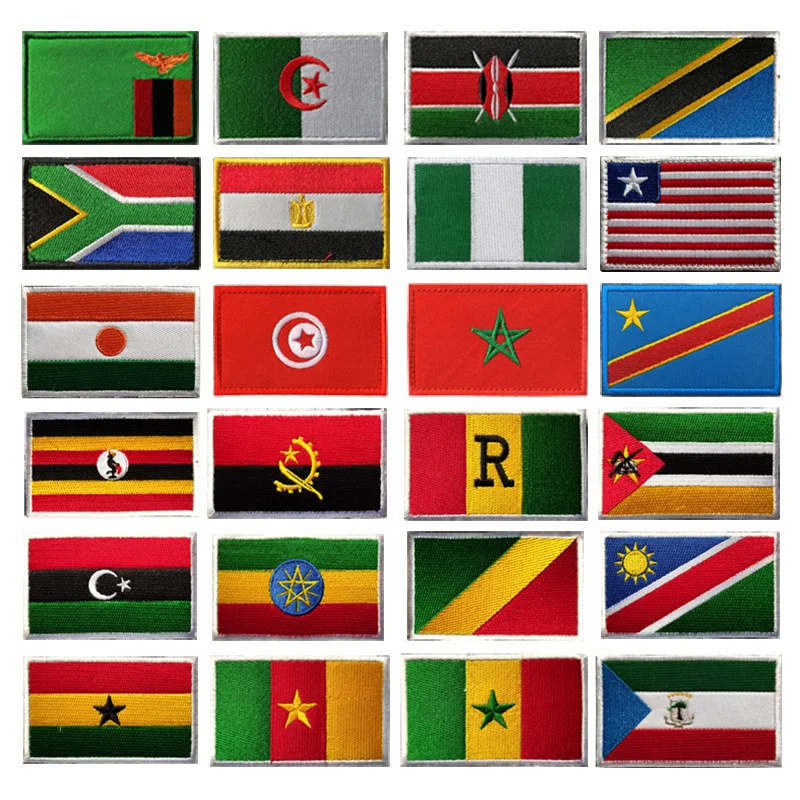 African National Flag Patches Algeria, Kenya, Morocco, South Africa, Sri Lanka, Tanzania, Tunisia, Cameroon, Senegal, Liberia