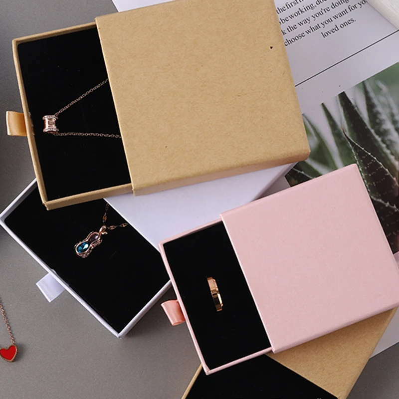 1PC New Thick Kraft Paper Drawer Jewelry Packaging Box Greeting Card Necklace Bracelet Gift Display Case Boxes Cardboard Design