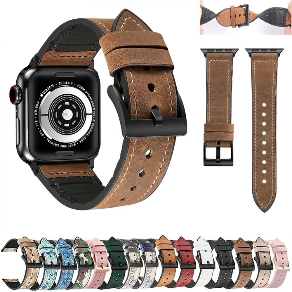 Leather Silicone Strap for Apple Watch 49mm 44mm 40mm 45mm 41mm 42mm 38mm Replacement Wristband for Iwatch Series Ultra 876543SE