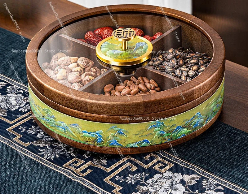 2026 New Chinese Style Solid Wood Nut Box Dry Fruit Snack Storage Container with Lid   Living Room  Table Decorative Gift