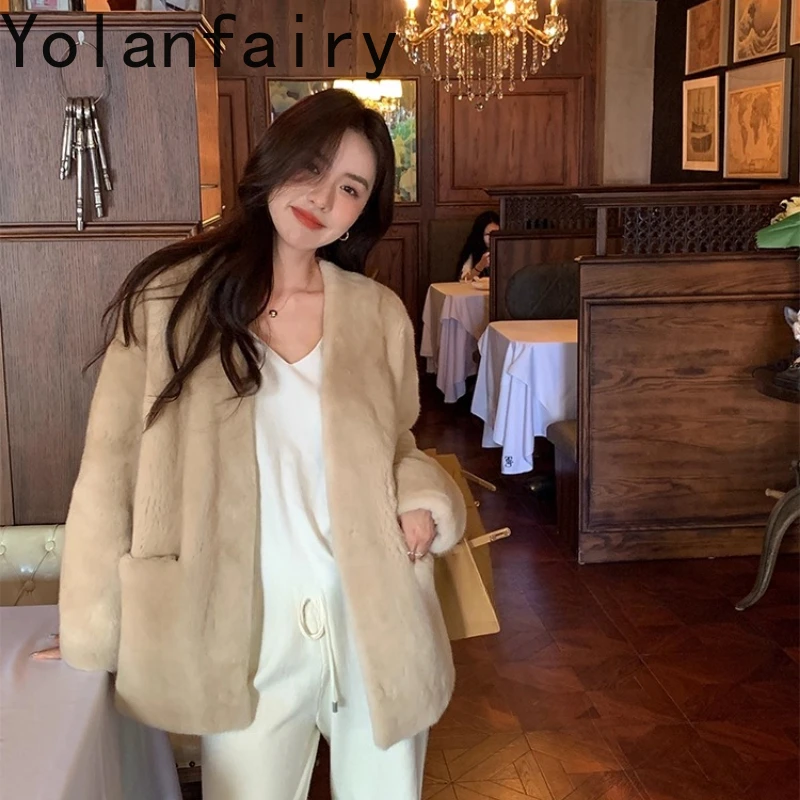 욜란페어리 리얼 벨벳 밍크 퍼 코트 고급 여성 겨울 보온 우아함 젊은 감각 패션 여성용 천연 밍크 퍼 재킷 2025