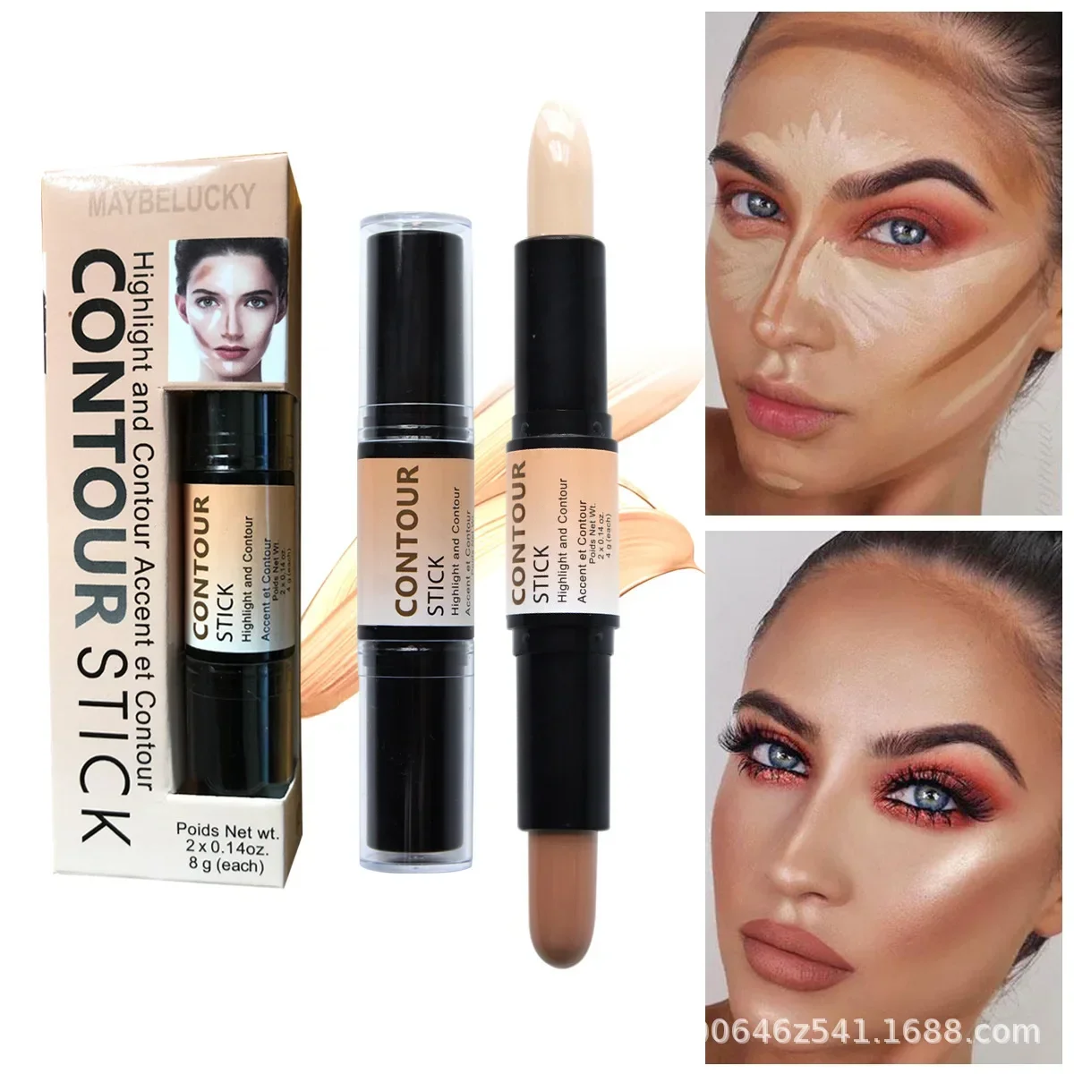 Free Shiping Nude Double-head Easy Highlight Highlighter Contour Stick Concealer Remain Face Modifcation Stereo Makeup Cosmetics