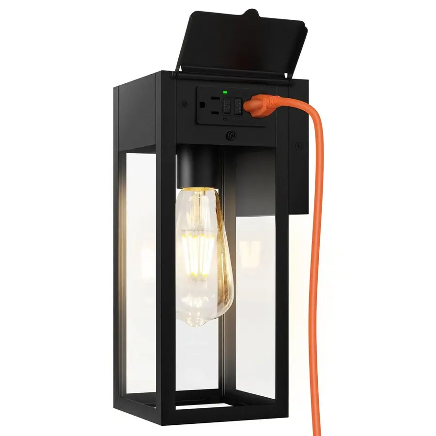 

Настенный светильник для веранды, уличный светильник с розеткой GFCI, водонепроницаемый наружный настенный фонарь, антикоррозийный настенный светильник