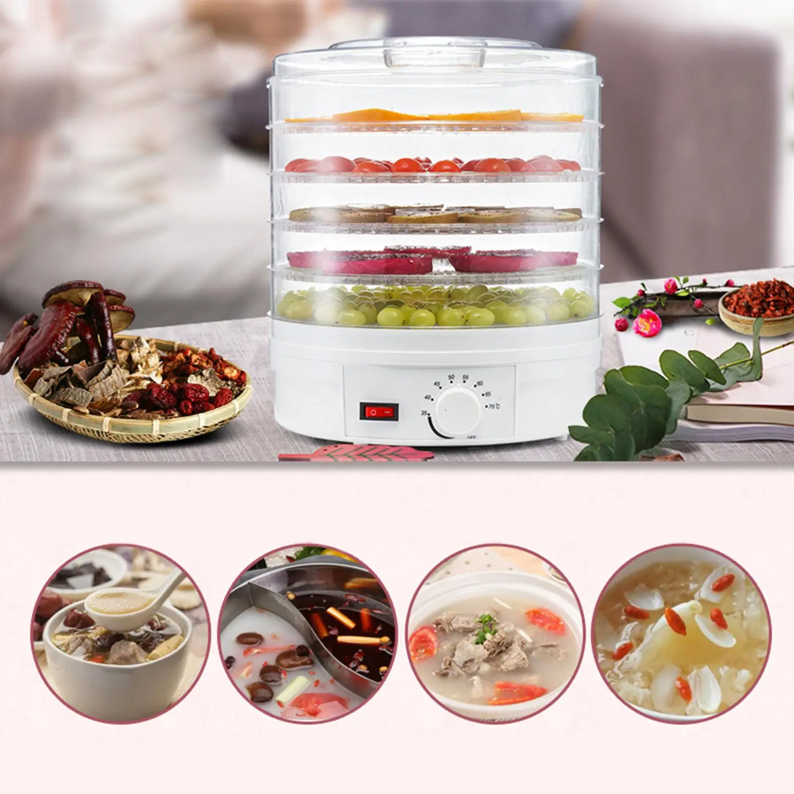 Food Fruit Dehydrator Machine Power Saving 5-Layer AU Plug Control 35-70° for