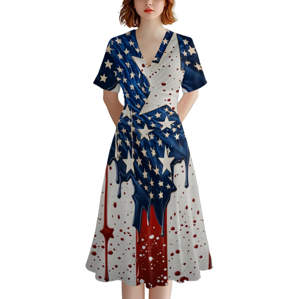 Summer Dress Independence Day Women Fashion Stylish Party Dresses Maxi Dress Evening Dresses Trendy Girl Vestido Elegant Robe