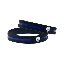 1 PC Police Thin Blue Line Skull Logo Silicone Bracelet Back The Blue Bangle Women And Men Rubber Sports Wristband