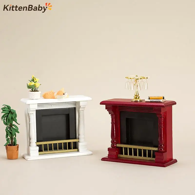 1Pc 1/12 Dollhouse Miniature Fireplace Model Dollhouse Living Room Wooden Furniture Life Scene Decoration Accessories