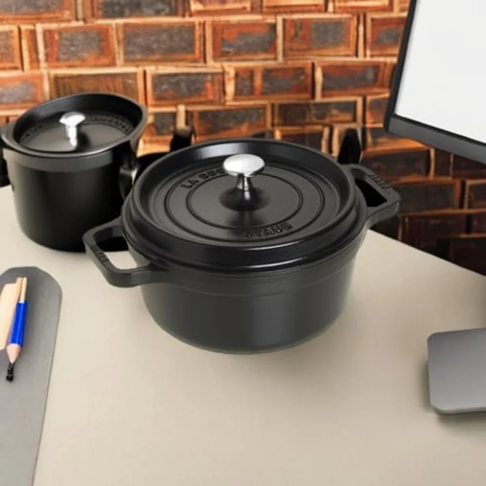 Versión mejorada: cocotte redondo de 2,75 cuartos de hierro fundido negro mate, envío gratis, uso duradero, ¡venta caliente!