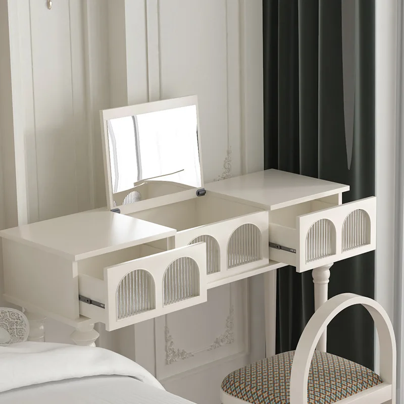 

French retro flip solid wood dressing table small apartment bedroom dressing table solid wood