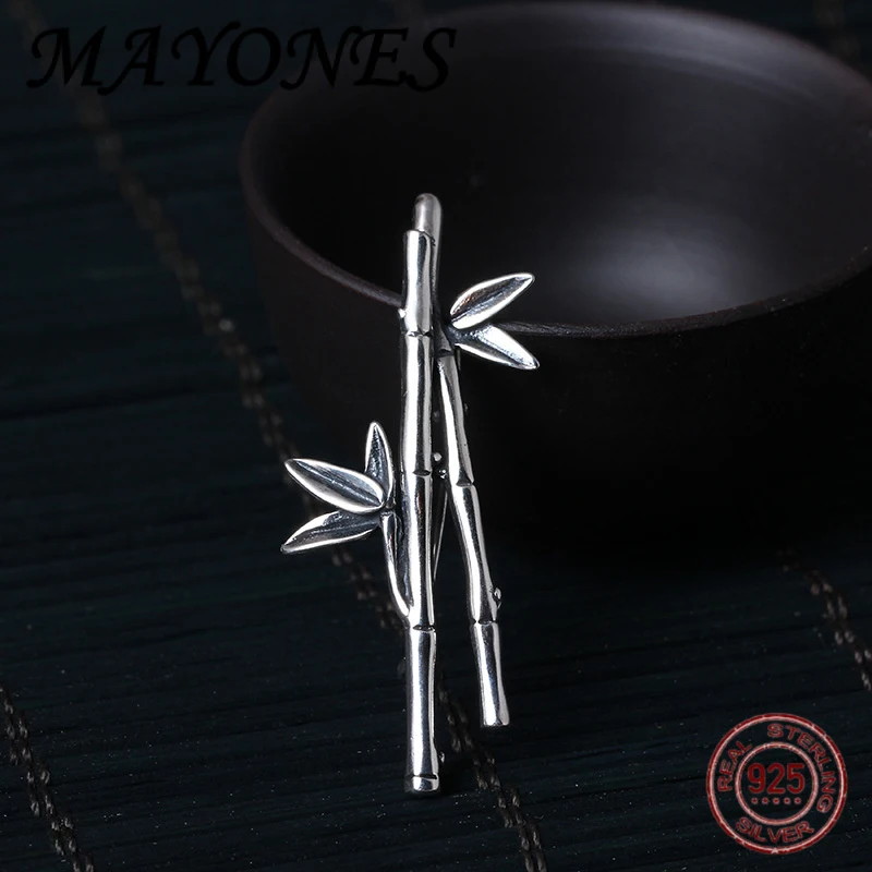 

New S925 Pure Silver Original Design Bamboo Leaf Men's And Women's Personalized Brooch Collar Pin Pendant