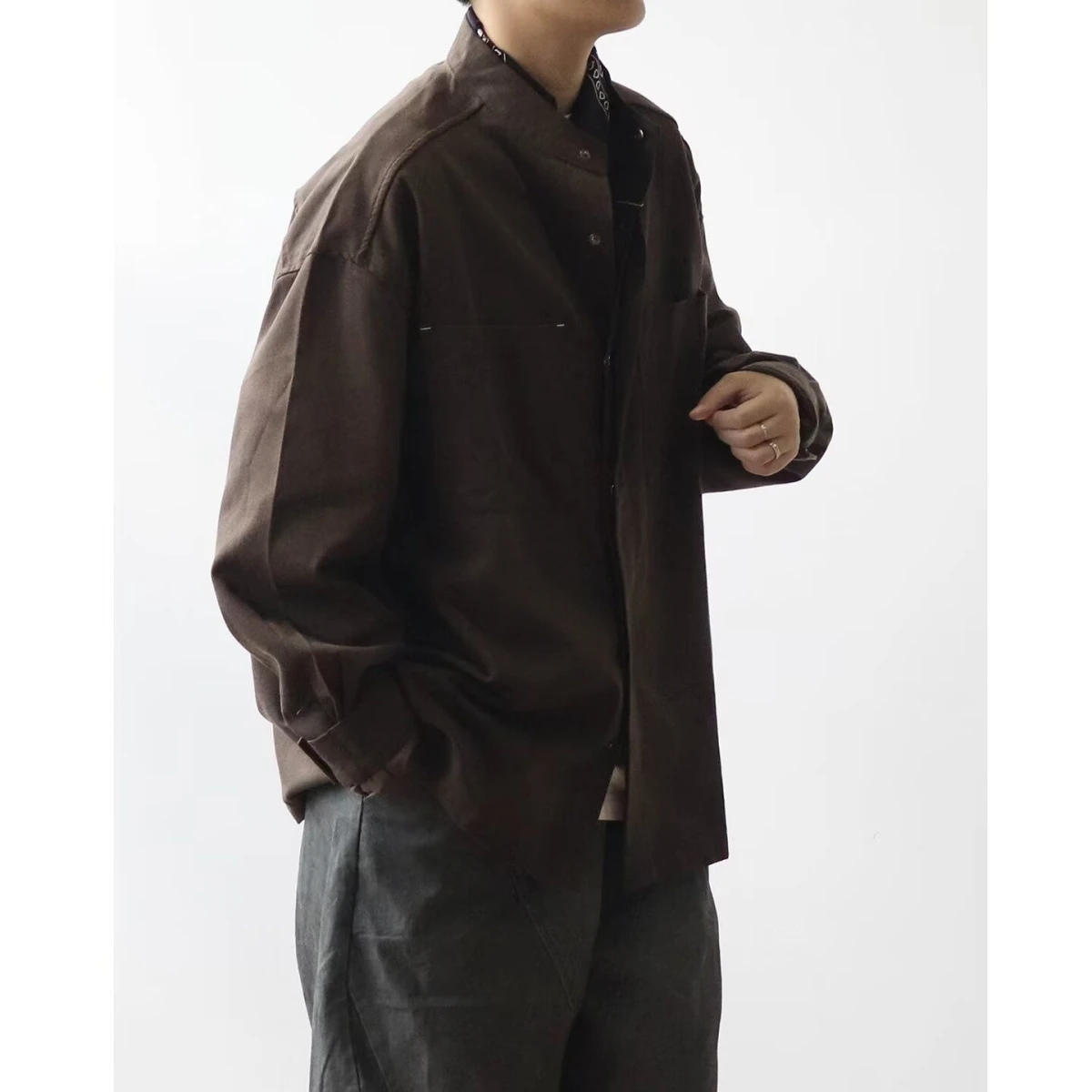 Spring Autumn Men's Casual Comfortable Breathable Lyocell Texture Shirt Jacket  Collar Long Sleeve Loose Fit Fashionable
