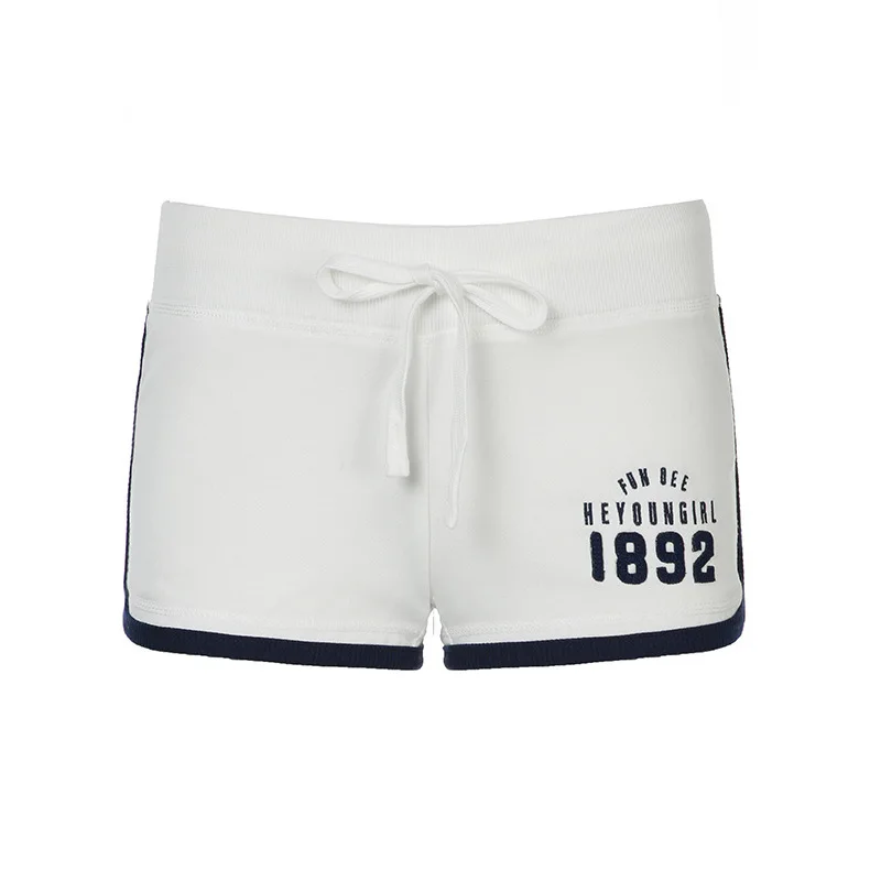 Casual Sports Shorts Women Style Low Waisted Drawstring Shorts 2024 American Hot Girl Contrasting Color Tied Edge Hip Hugging