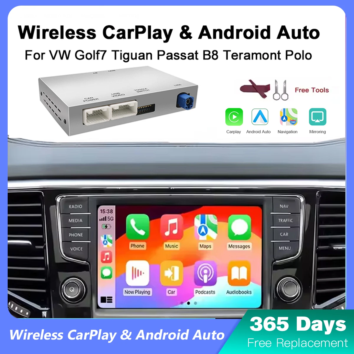 Für Volkswagen Golf 7 SEAT Leon MK3 Tiguan Lamando Magotan Phideon Teramont Wireless Carplay Android Auto mit MIB1/MIB2 System