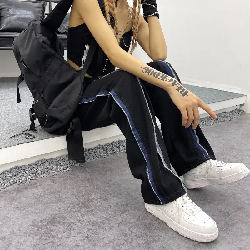 Hiphop Vintage Jeans Women New Summer Distressed Straight High Waist Pants Female American Streetwear Patchwork Girl Trousers