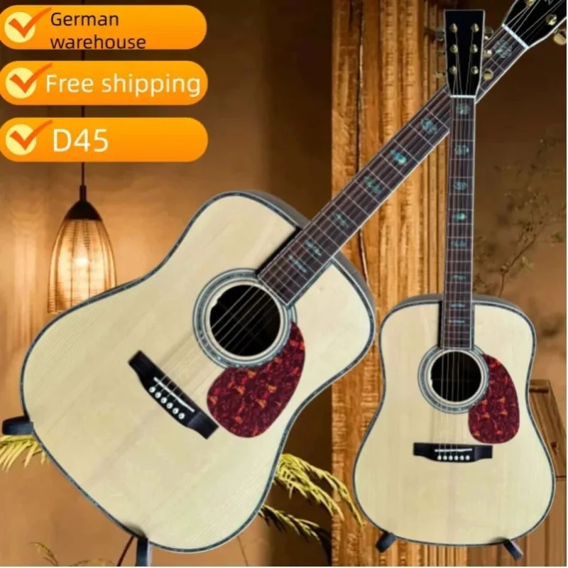 Versand aus Deutschland, D45 Akustikgitarre, Fichtendecke, 6-Saiten-Folk-Gitarre, handgefertigte Holzgitarre für den täglichen Gebrauch, Auftritte, Hobby und Sammlerstück.