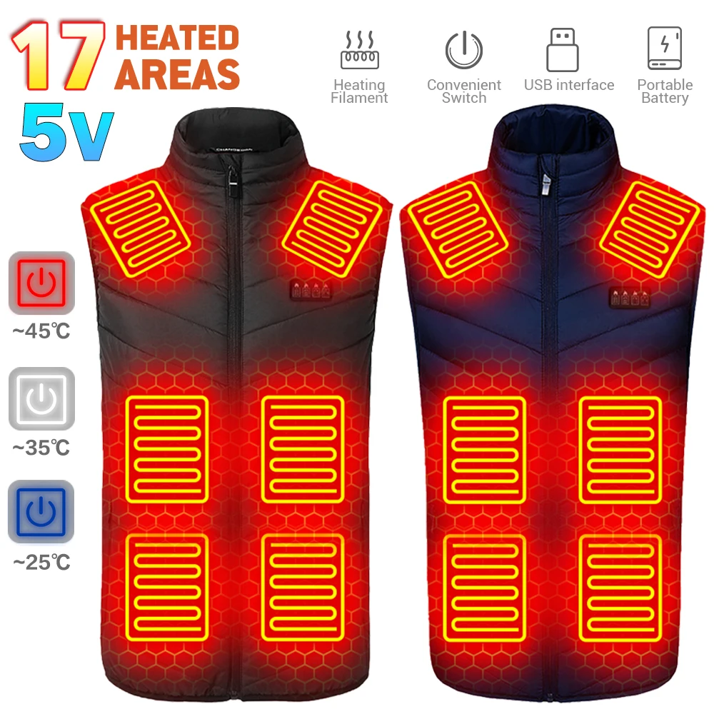 

Heating Vest Winter Heated Vest Hunting Ski Motorcycle Heating Jacket Moto Anti-freeze USB Powered Heated Clothes Men 17 Areas