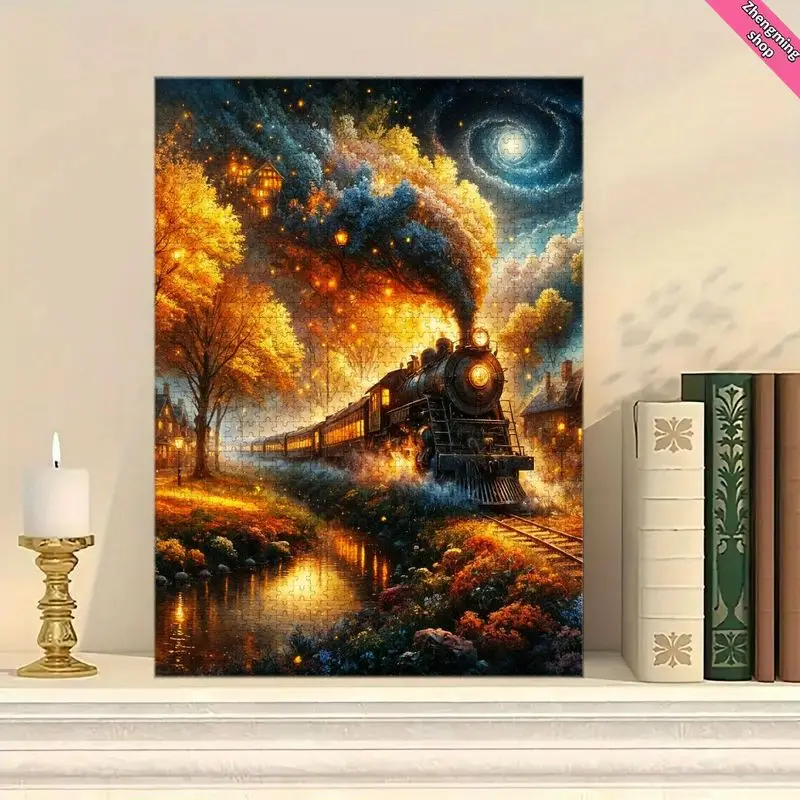 500/1000 Pieces Jigsaw Puzzle Dreamy Autumn Steam Train Jigsaw Puzzle Educational Toy for Kids Children 's Games Christmas Gift