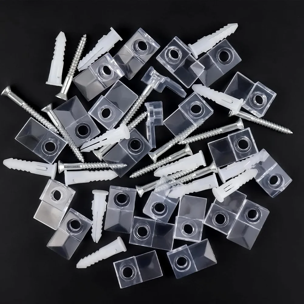 Popular_32Pack Mirror Holder Clips,Clear Plastic Mirror Clip