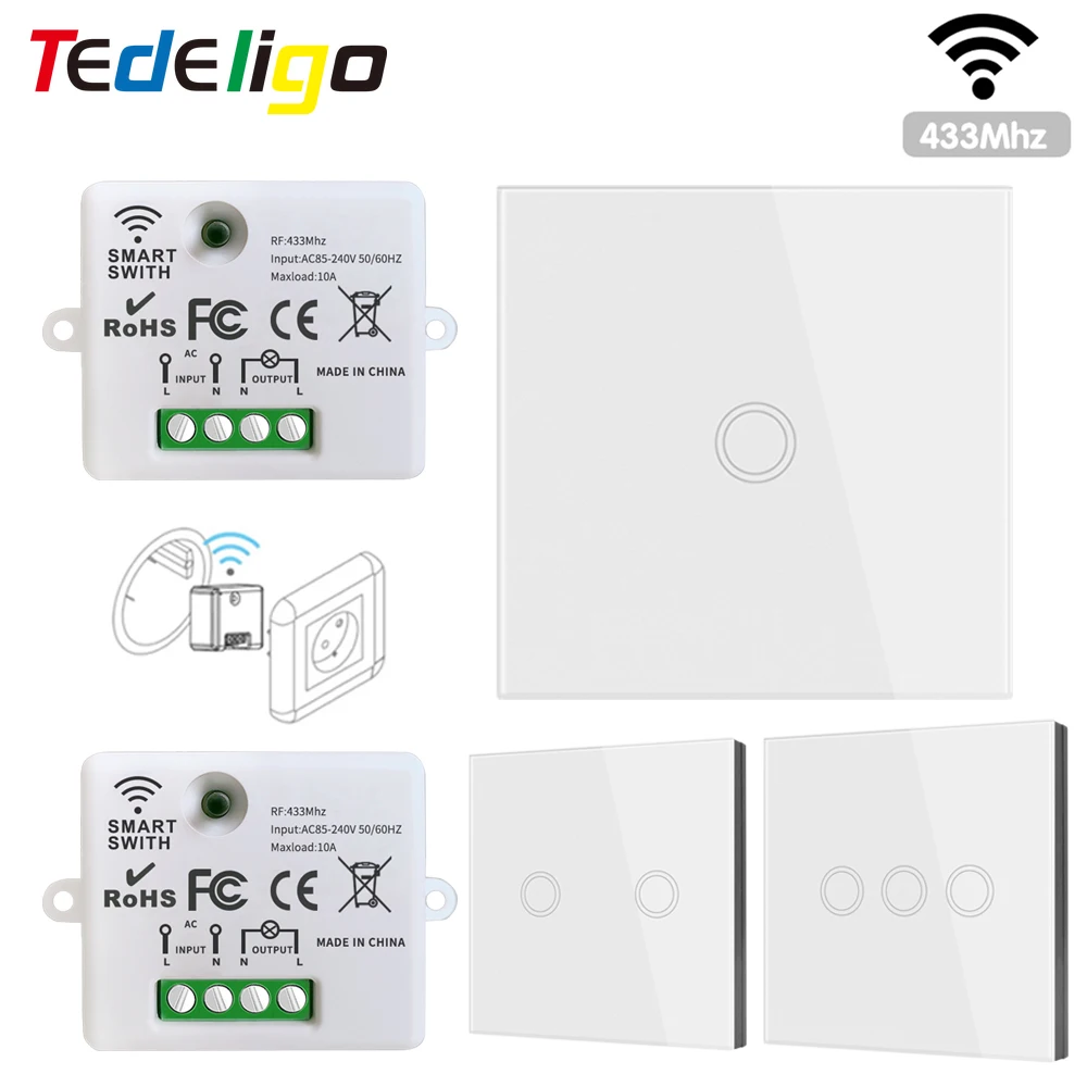 

Wireless Mini Smart Light Switch Relay Receiver 220V 10A 433Mhz RF Remote Control Touch Button Wall Panels For Home Lamp Led Fan