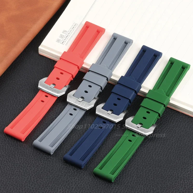Силиконовый ремешок для часов Panerai PAM, резиновый браслет, сменный ремешок для умных часов 20 мм, 22 мм, 24 мм, 26 мм, аксессуары для часов