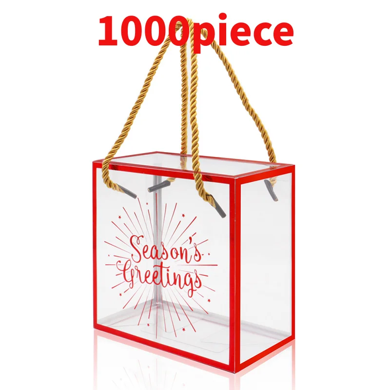 

10 00piece.Custom PVC square wedding candy packaging box flower snacks wine bottle box with handle