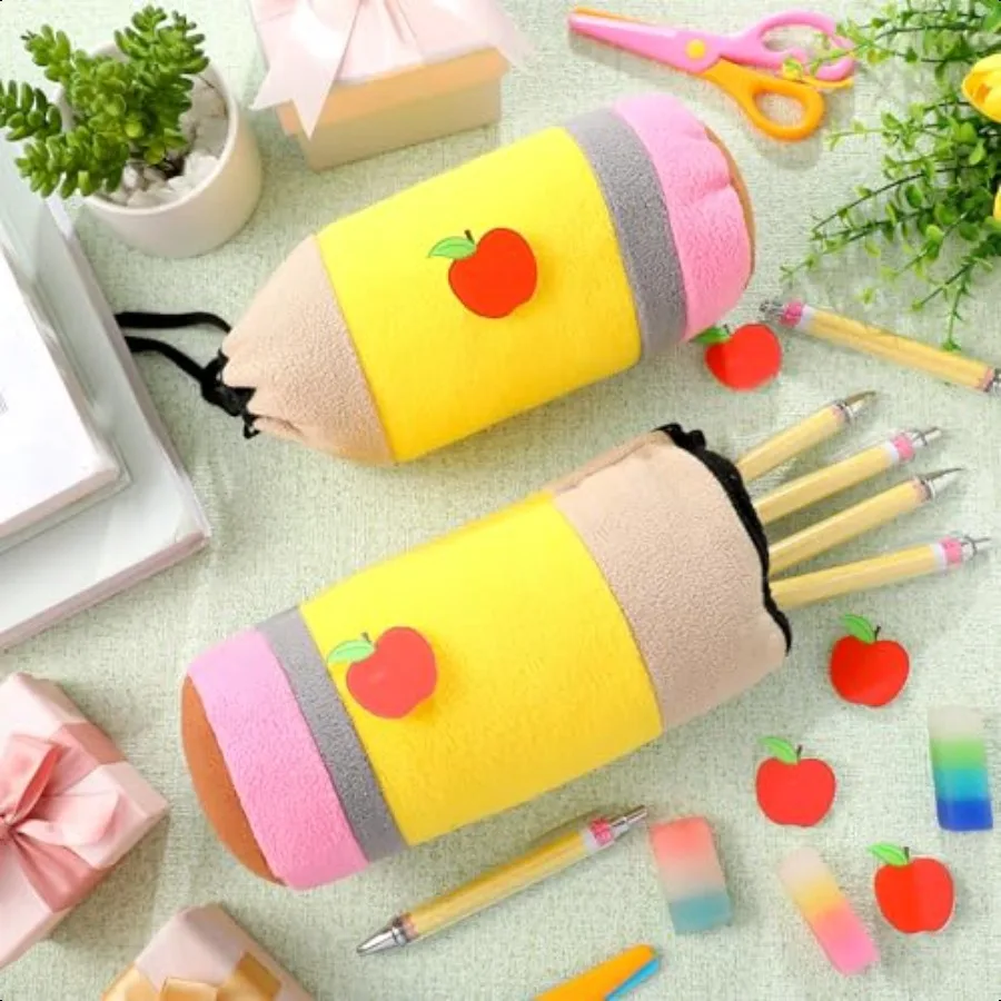 6 Set 18 Pcs Back to School Gifts Teacher Appreciation Gift Bulk Pencil Case Kawaii Pencil Pouch Pens Lapel Apple Pin Thank You