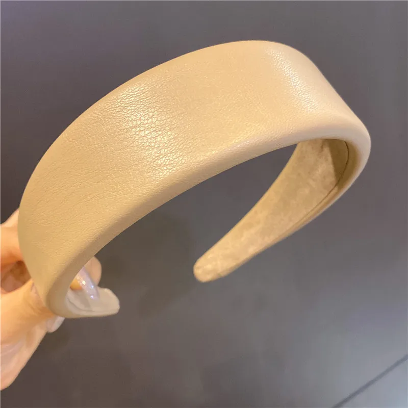 Simple Solid Color Pu Hairbands for Women Wide Side Hair Hoop Leather Hair Accessories Korean Girls Headbands Fashion Headdress