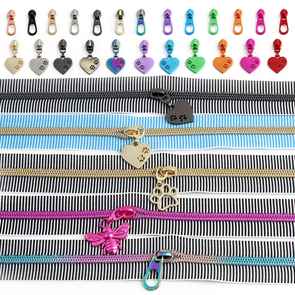 5 #   شريط نايلون بسحاب على العداد سحابات ملونة منزلق لإغلاق الخياطة السحابات المؤشر استبدال أكياس مجموعات إصلاح الرمز البريدي الزخرفية